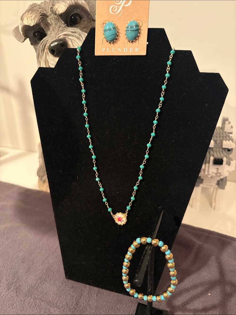 Plunder Turquoise look Beaded Bracelet, necklace and Earrings